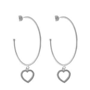 Brinco de Argola Coração Cravejado com Micro Zircônias Folheado em Prata