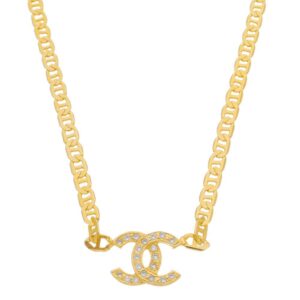 Choker Elo Piastrine Chanel Cravejado com Micro Zircônias Folheado em Ouro 18k