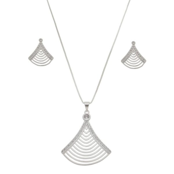 Conjunto Leque com Micro Zircônias Folheado em Prata
