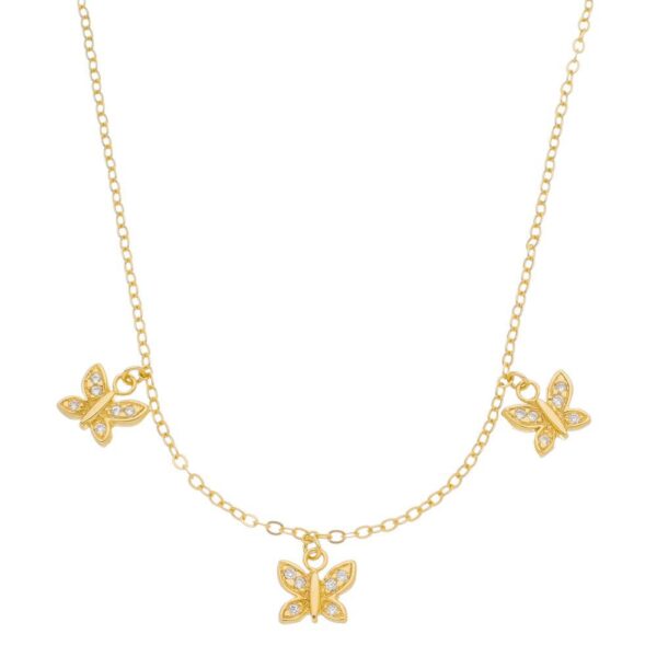 Gargantilha Borboletas com Micro Zircônias Folheado em Ouro 18k