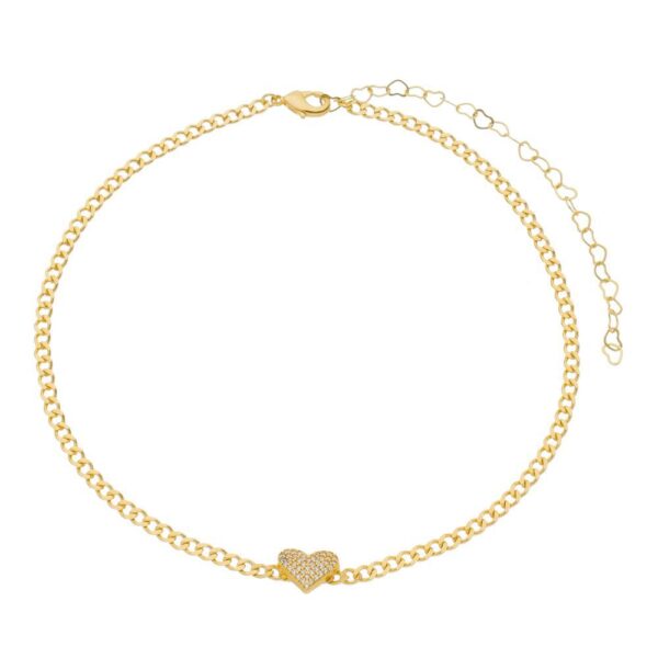 Gargantilha Choker Coração Cravejado Folheado em Ouro 18k